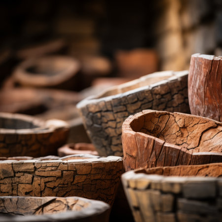 a pile of wooden bowls sitting on top of each otherの素材