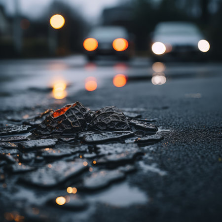 a pothole on the roadの素材