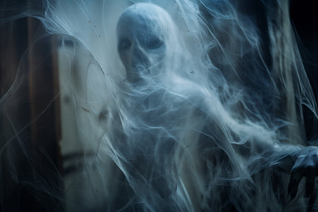 a ghostly figure in the dark with smoke coming out of its mouthの素材