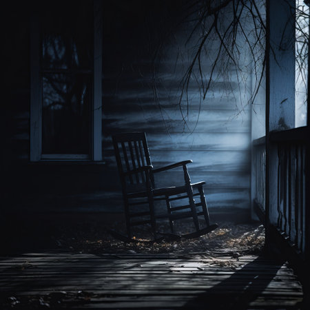 a rocking chair sits on the porch of an old houseの素材