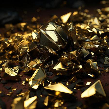 a pile of gold pieces on the groundの素材