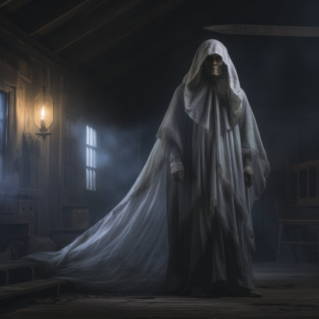 a man in a ghost costume standing in a dark roomの素材