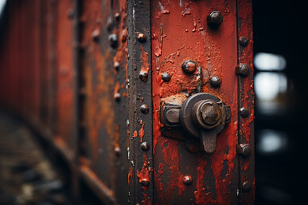 a rusty red door with a lock on itの素材
