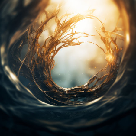 an abstract image of a spiral in the water with the sun shining through itの素材