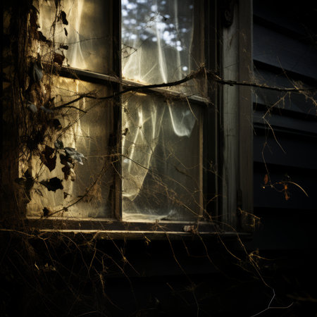 a window with a curtain hanging out of itの素材