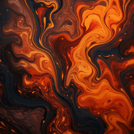 an abstract painting with orange and black swirlsの素材