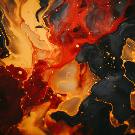 an abstract painting of red orange and yellow paintの素材