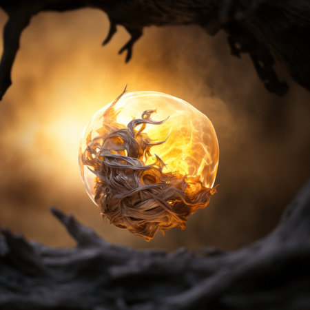 an image of a ball of fire in a treeの素材