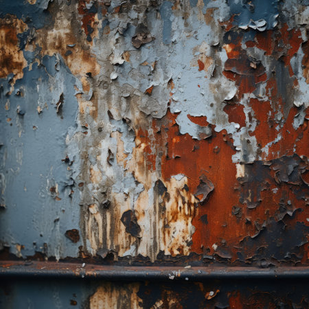 an old rusty metal wall with peeling paintの素材