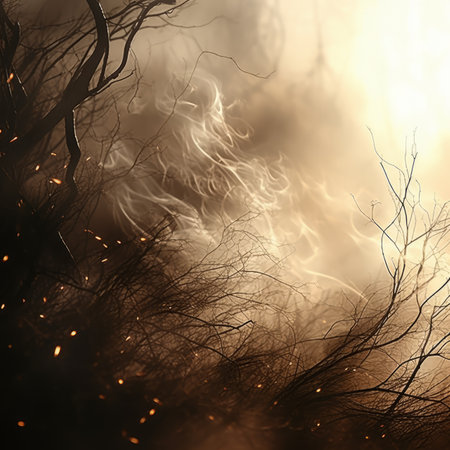 an image of a dark forest with smoke coming out of itの素材