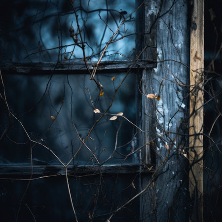 an old window with vines growing out of itの素材