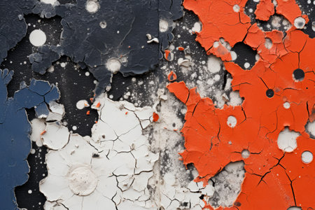 an orange blue and white painted wall with peeling paintの素材