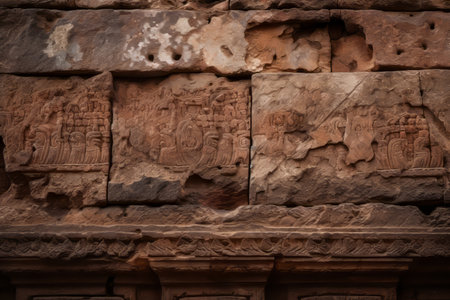 ancient carvings on the wall of an ancient buildingの素材