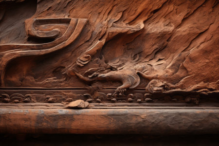 ancient carvings on the wall of a cave in chiang mai thailandの素材