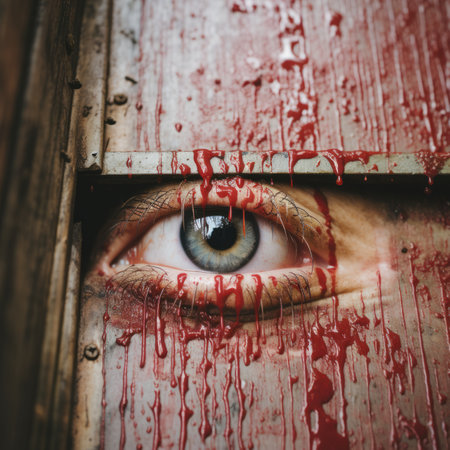 blood dripping from the eye of a manの素材