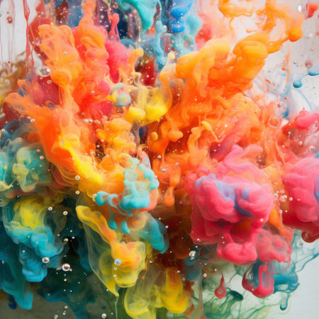 colorful ink is being sprayed into the airの素材