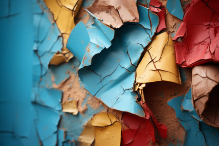 colorful peeling paint on a wallの素材