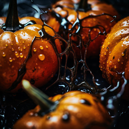 halloween pumpkins with water dropletsの素材