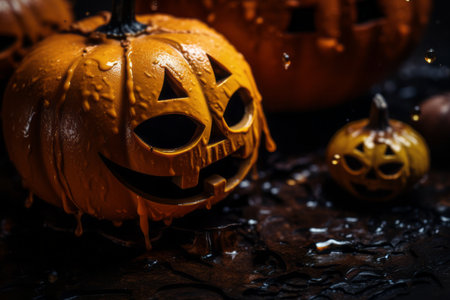 halloween pumpkins on a black backgroundの素材