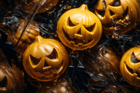halloween pumpkins on a black backgroundの素材
