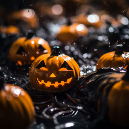 halloween jack o lanterns in the waterの素材
