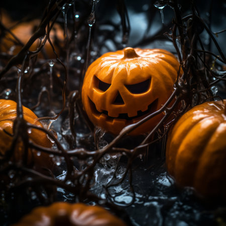 halloween pumpkins in the waterの素材