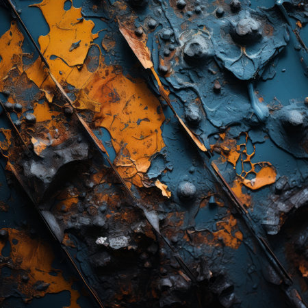 rusty blue and orange paint on a metal surfaceの素材