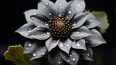 a black flower with water droplets on itの素材