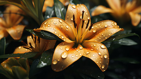 a bunch of yellow flowers with water droplets on themの素材