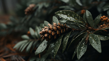 a close up of a pine cone with water droplets on itの素材