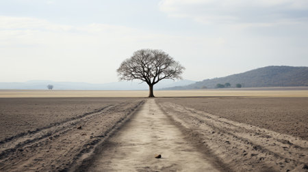 a lone tree in the middle of a fieldの素材