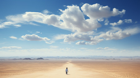 a man standing alone in the middle of a desertの素材