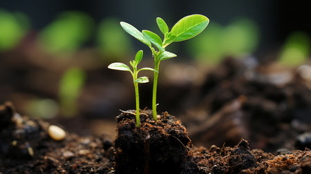 a young plant sprouting from the soilの素材