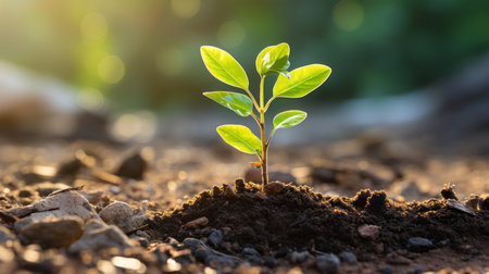 a young plant sprouting from the groundの素材