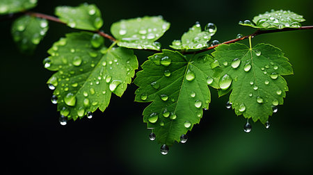 green leaves with water droplets on themの素材