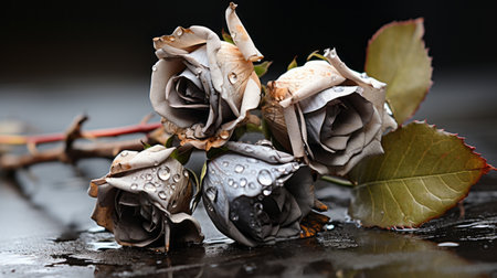 three roses on a tableの素材