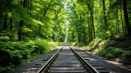 railroad tracks in the forestの素材
