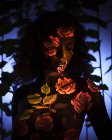a woman with flowers painted on her bodyの素材