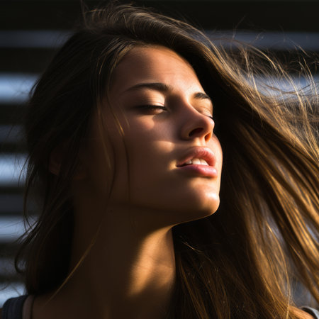 a woman with long brown hairの素材