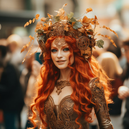 a woman with long red hair wearing an elaborate costumeの素材