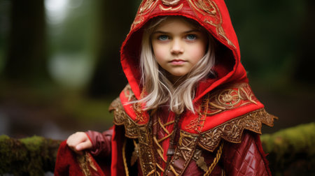 a young girl in a red hooded robeの素材