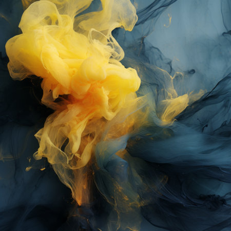 an abstract image of yellow and blue smokeの素材