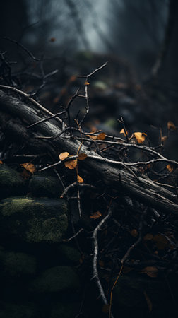 an image of a fallen tree branch with leaves on itの素材