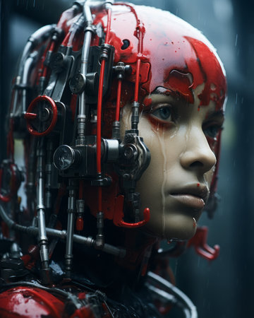 an image of a woman wearing a red helmetの素材