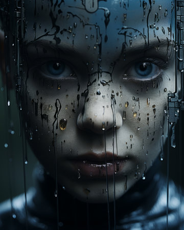 an image of a woman with water drops on her faceの素材