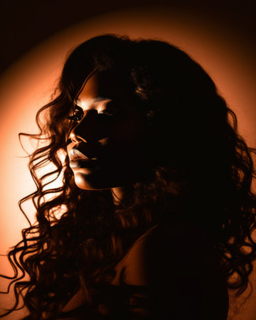 an image of a woman with long curly hairの素材