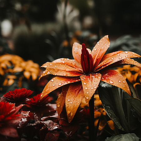 an orange flower with water droplets on itの素材