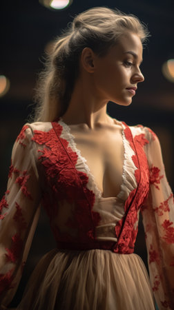 beautiful blonde woman in red dressの素材