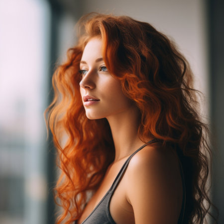 beautiful redhead woman with long curly hairの素材