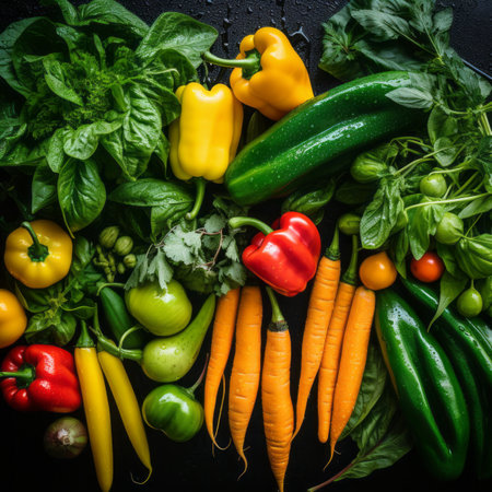 fresh vegetables on a black background stock photoの素材